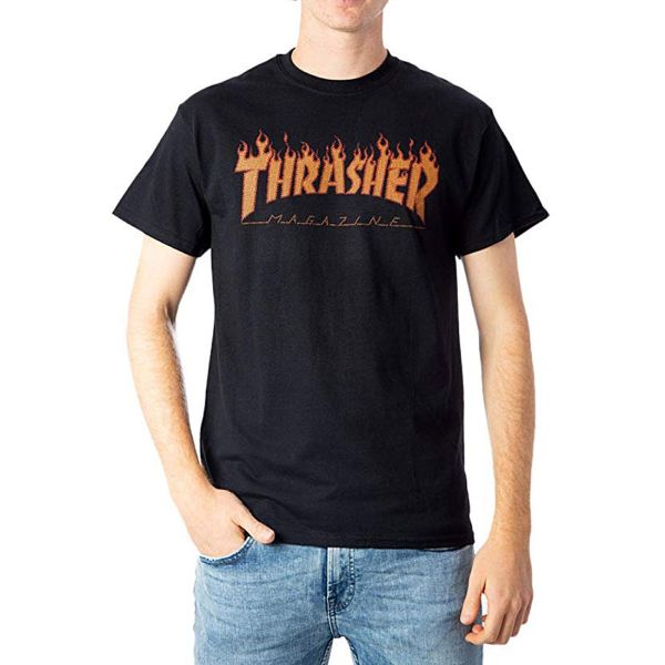 Thrasher Men's Flame Halftone Short Sleeve T Shirt Black