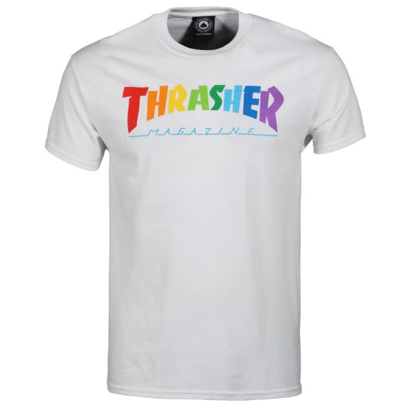 Thrasher Men's Rainbow Mag Logo Short Sleeve T Shirt White